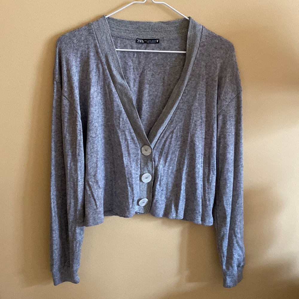 Grey Loose Fitting Button Cardigan